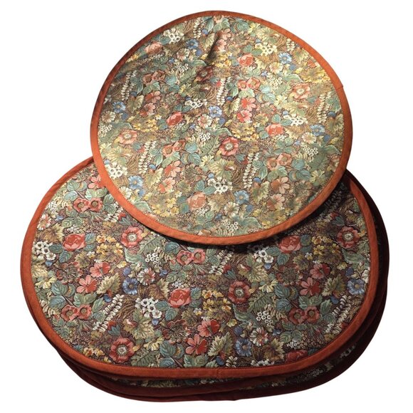 Set Of four oval Quilted Placemats one round Floral  fall autumn Thanksgiving - Picture 1 of 8